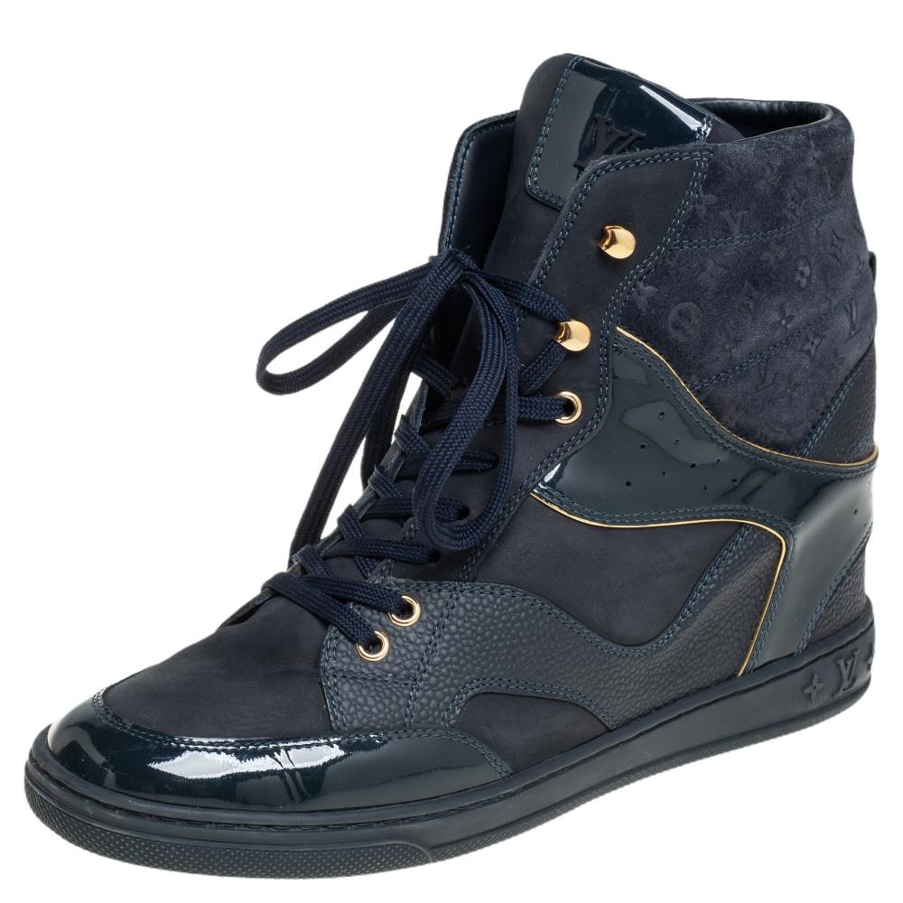 LV Louis Vuitton blue suede leather wedge sneakers size 37